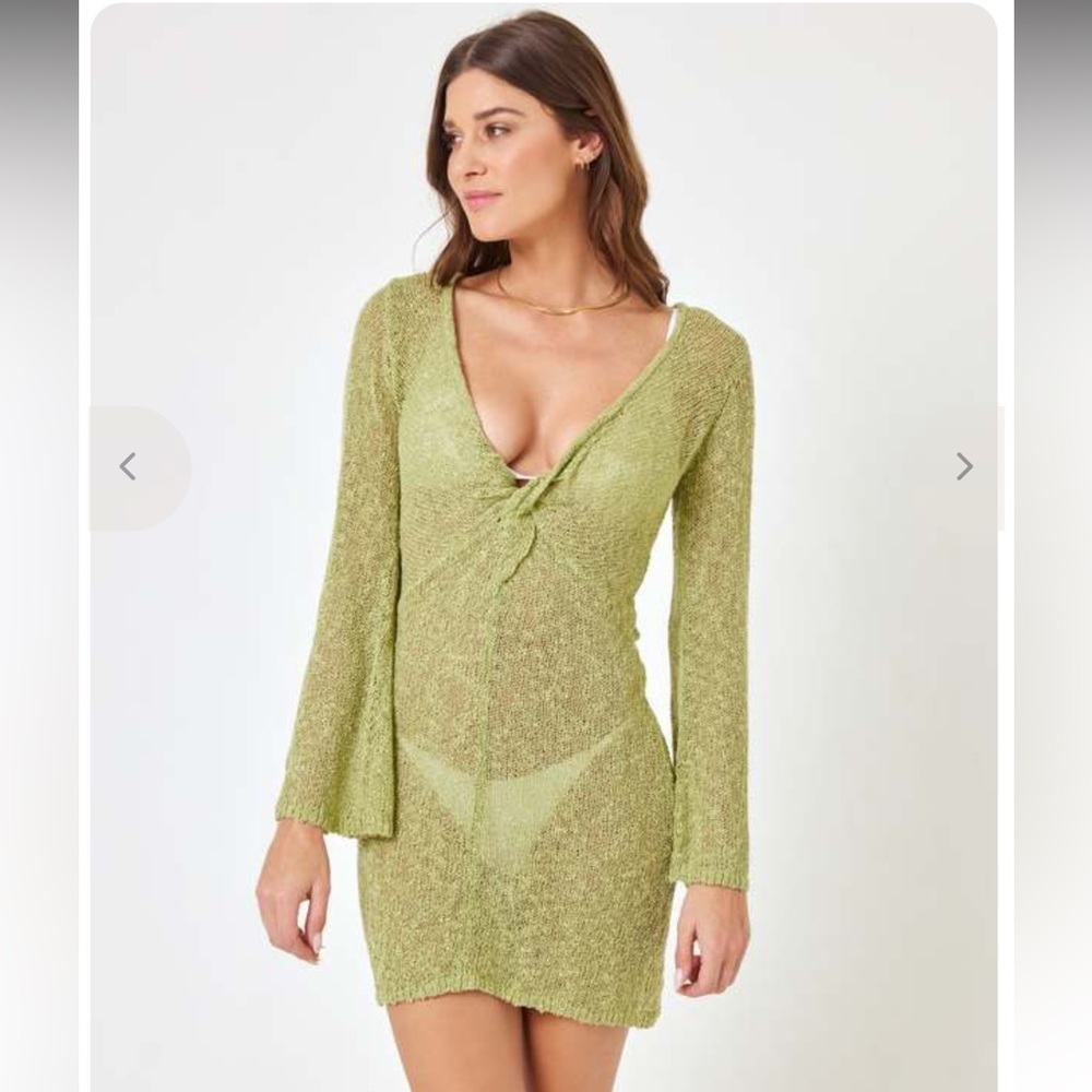 L*SPACE Pallasades Sheer Light Green Knit Mini Dress Coverup NWT Size XL